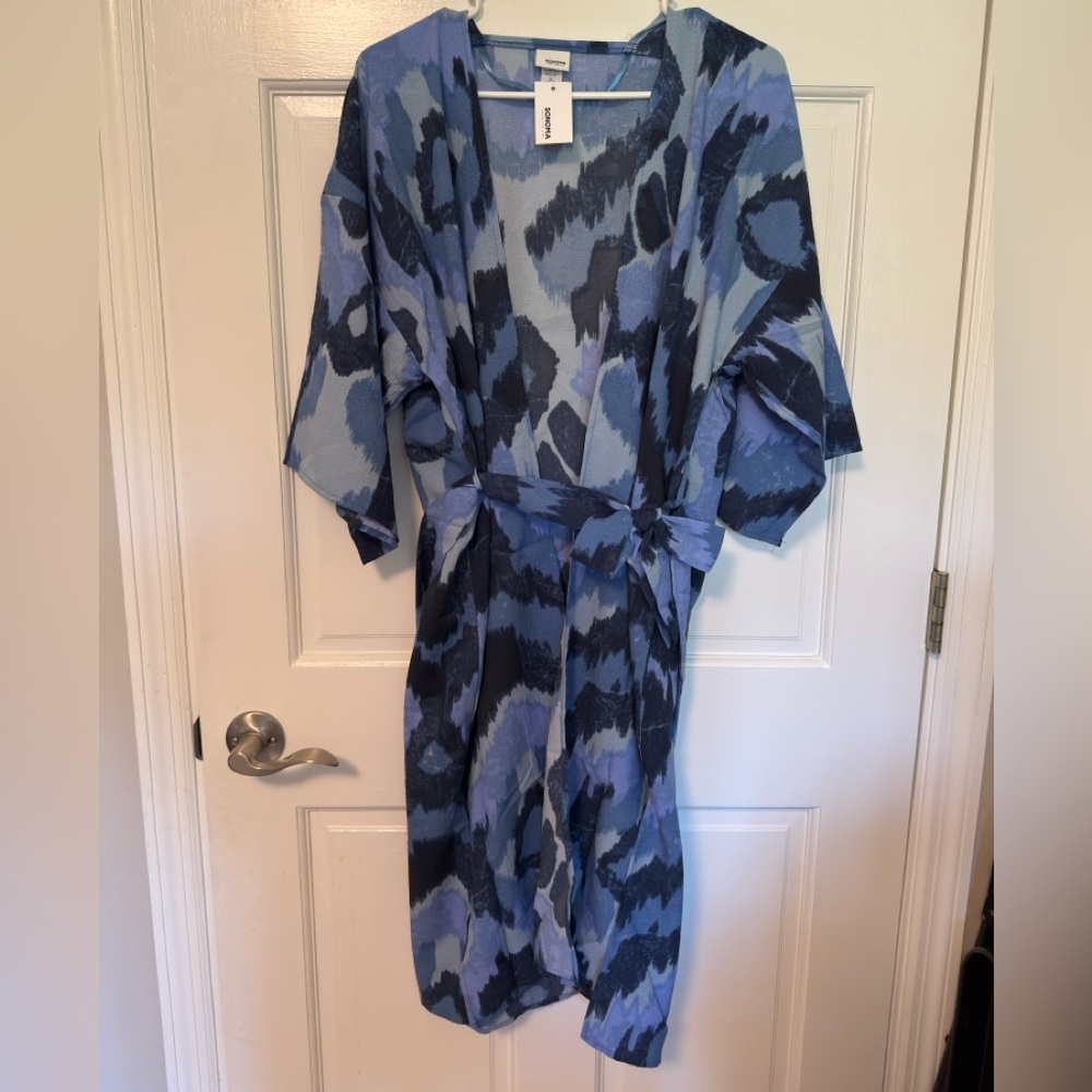 NWT Sonoma Blue Tie-Dye Swim Cover Kimono